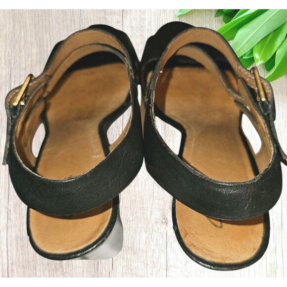 Clarks Artisan Block Heel Open Toe Double Buckle Strap Blk Leather Sandal 11M - Picture 9 of 13